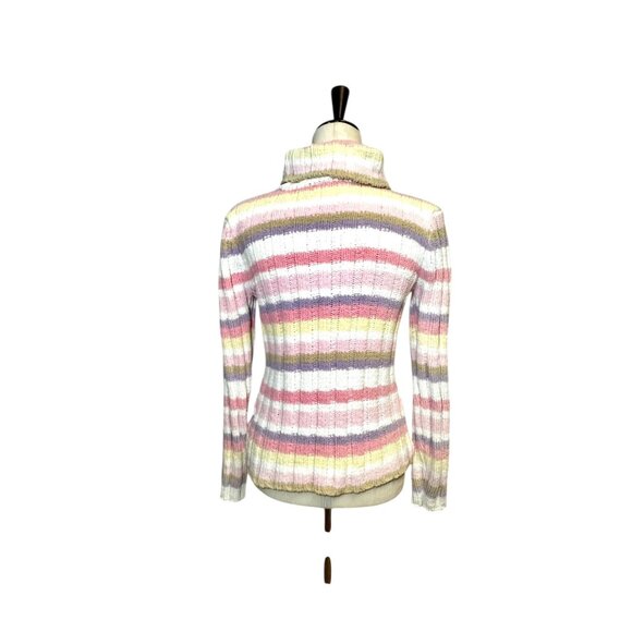 Vintage Y2K Pastel Chenille Turtleneck Sweater Women’s Small Striped Soft Cozy 9 - Picture 5 of 8